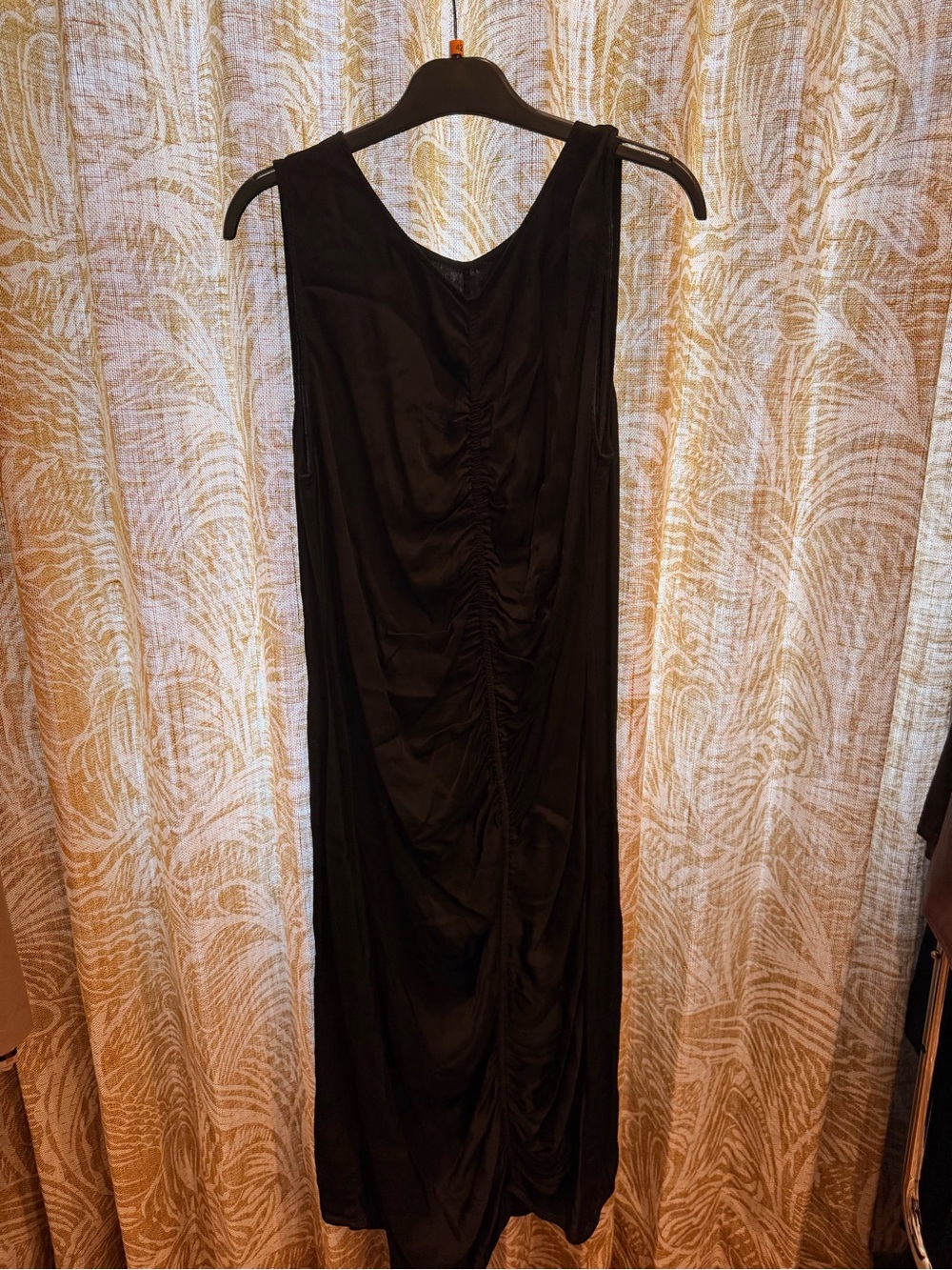 Raquel Allegra Black Sleeveless Ruched Maxi Dress